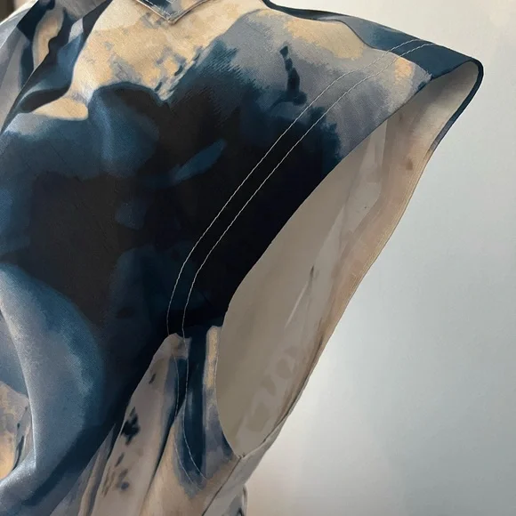 NWT Donna Karan Blue and White Asymmetrical Tie Front Dress - Picture 4 of 7